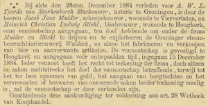 Oprichting Waldeck 31-12-1884